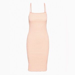 Aritzia Wilfred Jazz Knit Midi Dress Gingham Seersucker Orange Size Small